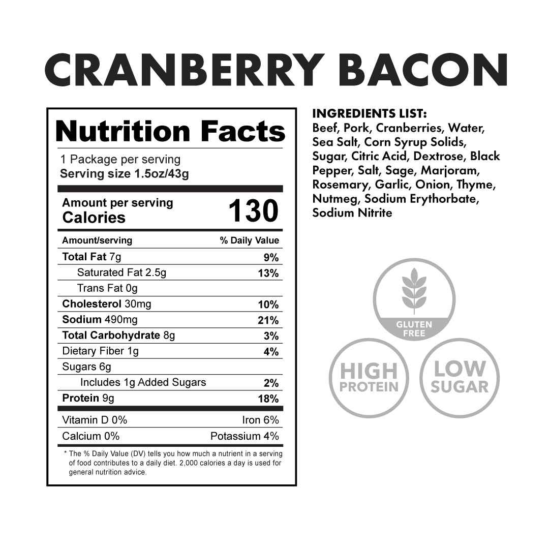 cranberry bacon meat stick sample - nutritional facts