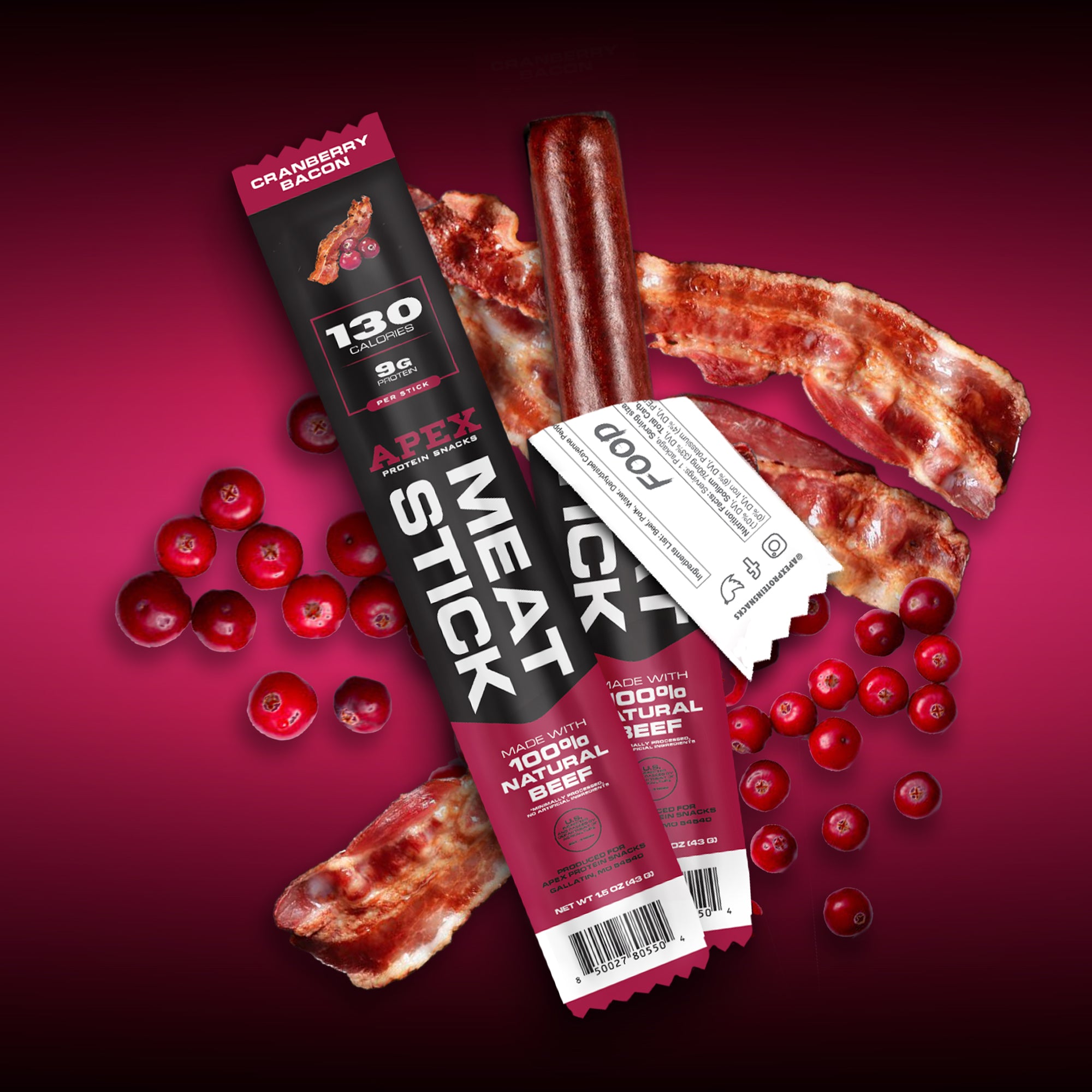Cranberry Bacon Apex Protein Meat Sticks 